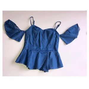 Denim ruffle sleeve crop top Small